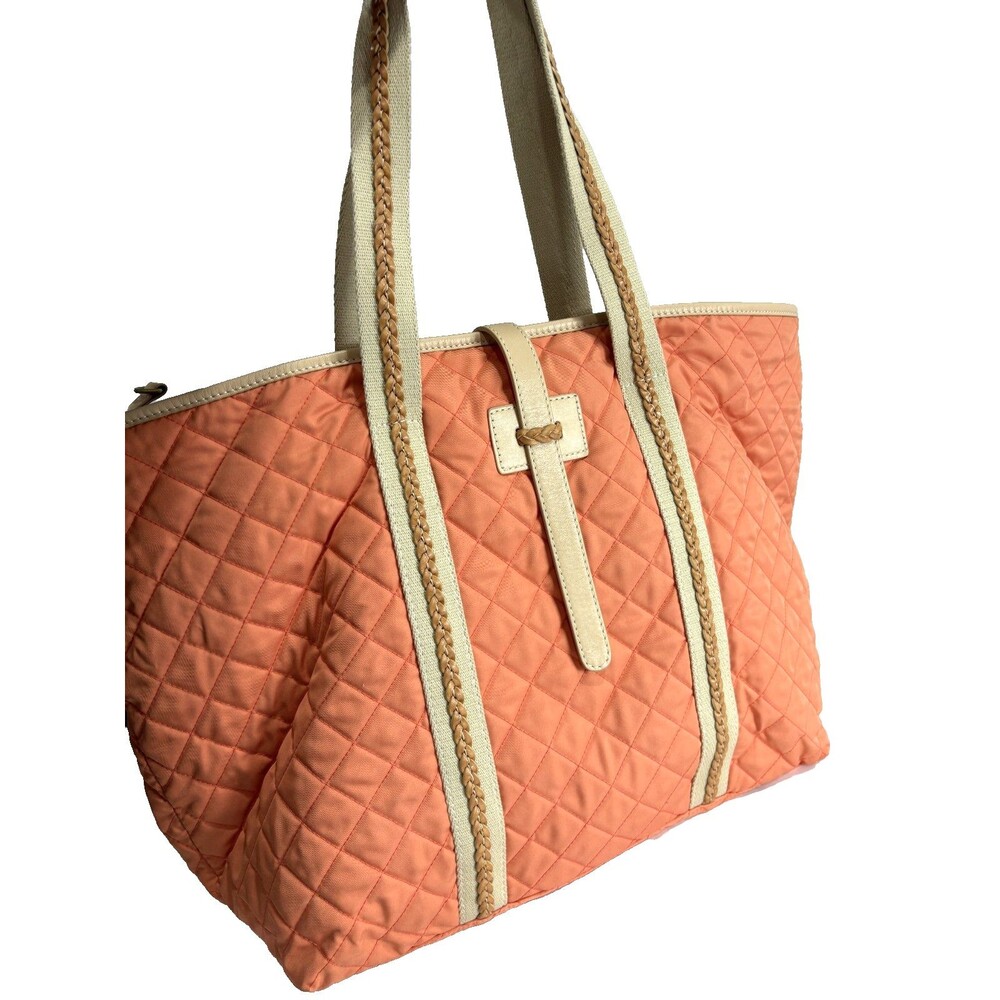 Sigrid Olsen Orange Quilted Bag Tote Vegan Leather Accent Inner Pockets Large